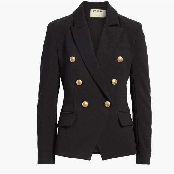 NEW L'AGENCE Kenzie Double-Breasted Blazer in Black Size 16 #SJ2134